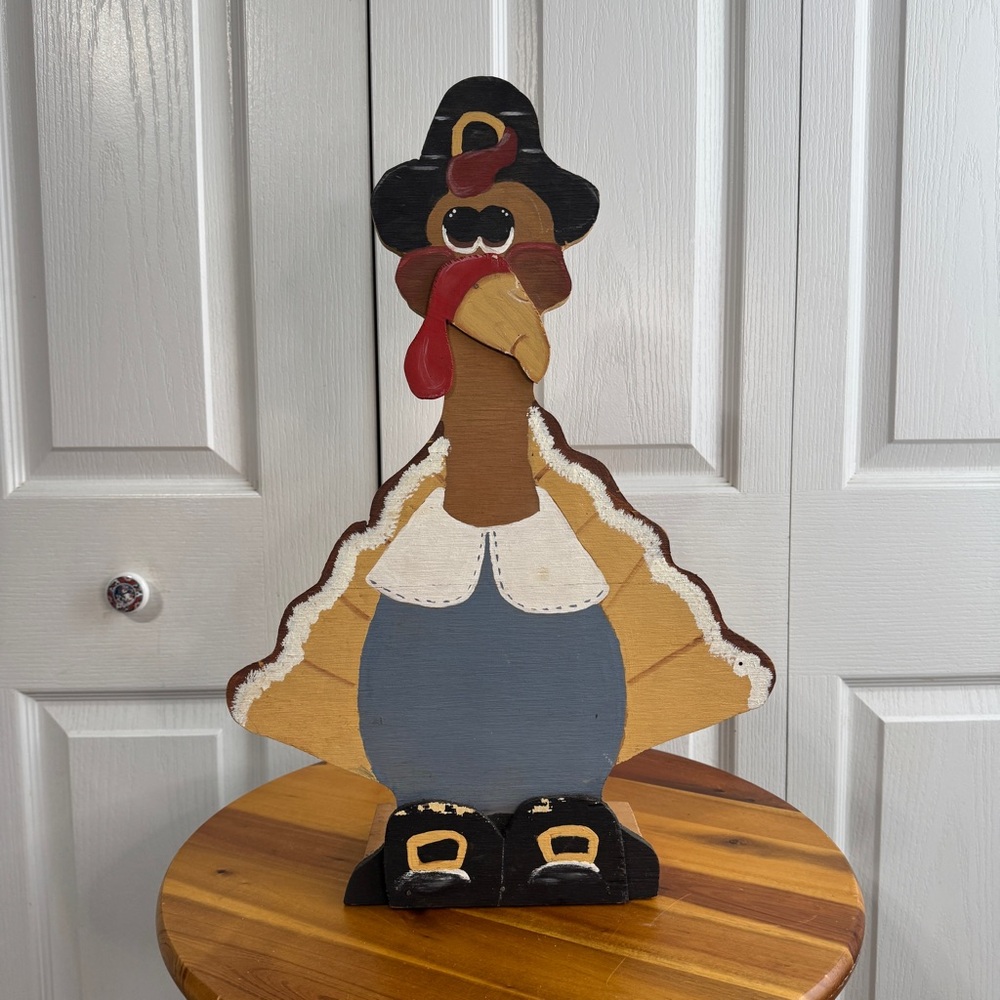 Handmade hand painted wooden turkey freestanding porch decor